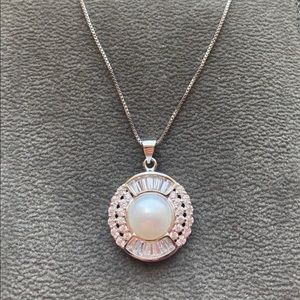 Freshwater pearl pendant crystal zircon necklace 925 sterling silver